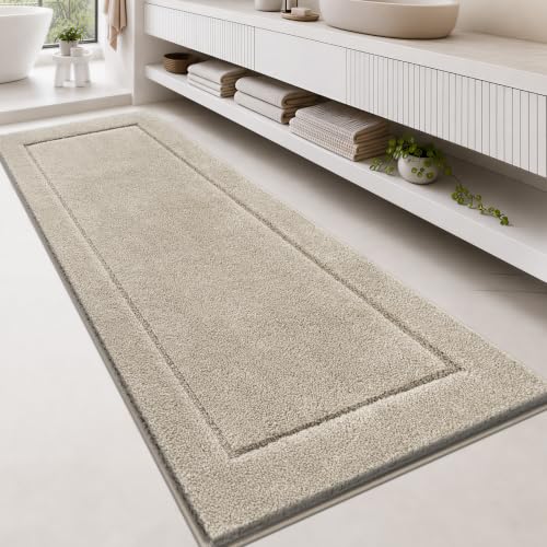 anllugs Bathroom Rugs, Non-Slip Bath Runner Rugs, 30" x 84", Beige | Extra Soft, Super Absorbent, Machine Washable, Quick Dry, Bath Mats for Shower and Bathtub, TPR Backing, Runner Rugs - color: Beige, size: 30" X 84"