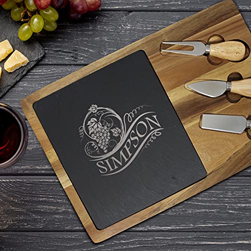 My Personal Memories Premium Personalized Acacia and Slate Cheese and Charcuterie Serving Board with Tools Included (Rectangle 10" x 14") - style: Rectangle 10" x 14"