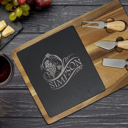 My Personal Memories Premium Personalized Acacia and Slate Cheese and Charcuterie Serving Board with Tools Included (Rectangle 10" x 14") - style: Rectangle 10" x 14"