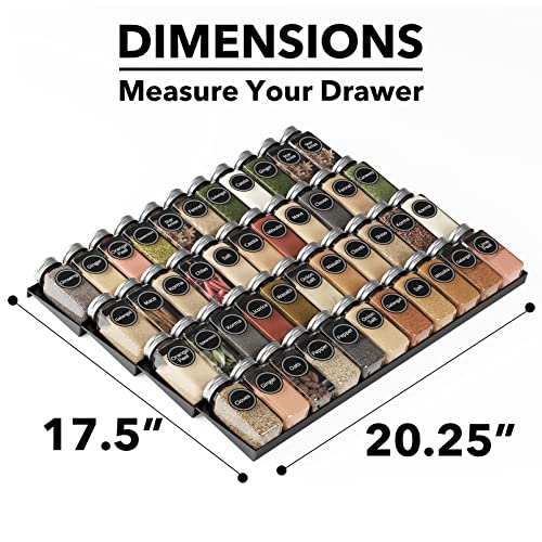 SpaceAid Spice Drawer Organizer with 44 Spice Jars, 386 Spice Labels, 4 Tier Seasoning Rack Tray Insert for Kitchen Drawers, 20.25" Wide x 17.5" Deep - size: 44 Jars, 20.25" Wide