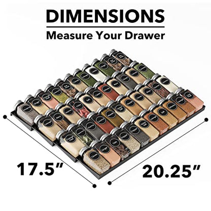 SpaceAid Spice Drawer Organizer with 44 Spice Jars, 386 Spice Labels, 4 Tier Seasoning Rack Tray Insert for Kitchen Drawers, 20.25" Wide x 17.5" Deep - size: 44 Jars, 20.25" Wide
