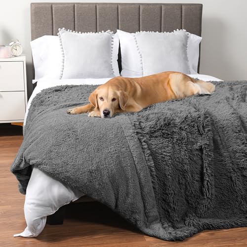 PetAmi Waterproof Dog Blanket for Couch, Bed & Furniture,Reversible Sherpa & Faux Fur Pet Blanket, Leakproof Pet Blanket for Large Dog Cat, Washable Soft Calming Sofa Protector Throw (60x80, Gray) - color: Grey, size: X-large (60x80)