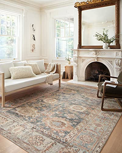 Loloi Margot Ocean/Spice 3'-6" x 5'-6" Accent Rug | MAT-03 CloudPile™ Printed Approx. 4x6 Blue Entryway Kitchen, Timeless, Classic, Plush, Luxurious, Accent Rug - color: Ocean / Spice, size: 3'6" x 5'6" (Rectangular)