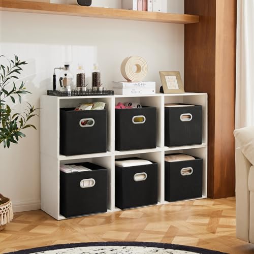MAX Houser Fabric Storage Cubes Bins with Dual Plastic Handles, Closet Bedroom Drawer Organizer, Black - color: 12 black