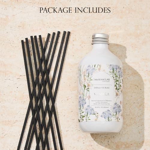 M&SENSE Reed Diffuser Set, Vanilla, 17oz Natural Essential Oil | Non-Toxic Organic, Long-Lasting Fragrance, Ideal for Living Room, Bedroom, Gifts for Women - color: Vanilla