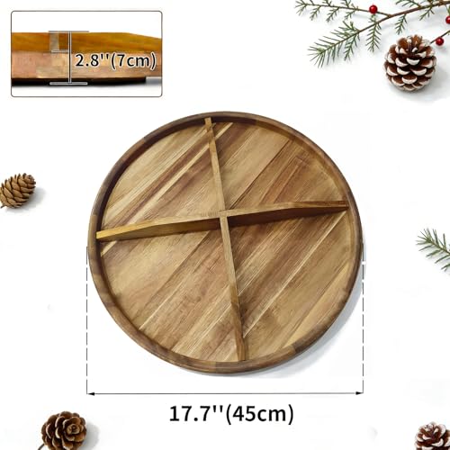 Utoplike Large Acacia Serving Tray, Rotating Lazy Susan Table Top 17.7'' | Round Wood Charcuterie Board, with Raised Edge, Removable Dividers for Cheese, Snacks, for Dining Tables, Kitchen Counters - size: 17.7''