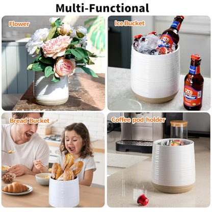 6.8" Large Ceramic Kitchen Utensil Holder | Utensil Holder for Kitchen Counter, Modern Farmhouse Style Holder for Spoons, Spatulas & Cooking Tools (White)
