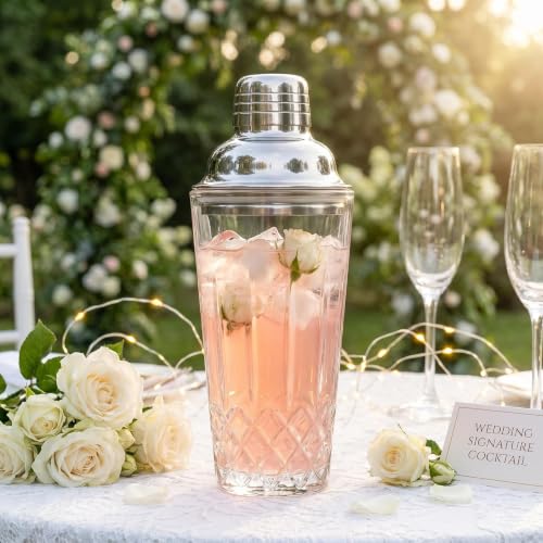Cut Crystal Glass Cocktail Shaker - 15oz Lead-Free Crystal Shaker with Steel Strainer Lid - Premium Barware for Home Bartenders - Ideal for Mocktail, Espresso, Margarita, Martini Cocktails - color: Vertical Cut