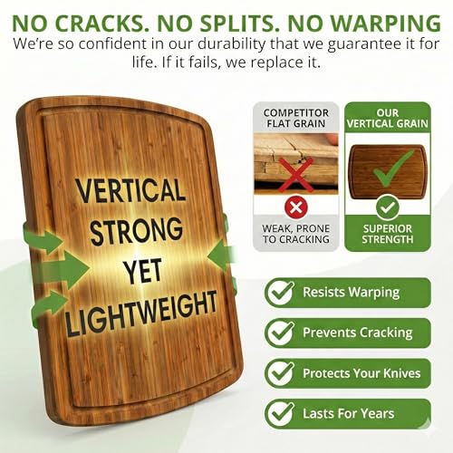LUXURIOUS Bamboo Cutting Board 3-Piece Set with Carbonized Vertical Grain Strength Technology - Extra Large Wooden Cutting Boards for Kitchen with Deep Juice Grooves - Lifetime Replacements - color: Carbonized Dark Brown