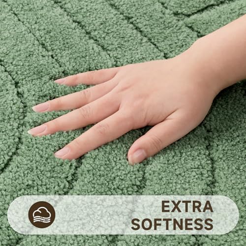 Pauwer Bathroom Rugs Sets 5 Piece, Absorbent Non Slip Bath Mat Set, Green | Machine Washable, Microfiber Plush, Quick Dry Runner, U Shaped Contour Toilet Rugs, Shower Mats and Toilet Lid Cover - color: Green