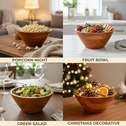 Aurah Salad Bowl, 2.3 Qt Acacia Wood Mixing & Serving Bowl, Small Size | Kitchen & Outdoor Dining Wooden Bowls for Salad, Pasta and Fruits, 8" Diameter x 4.2" Height - size: Small