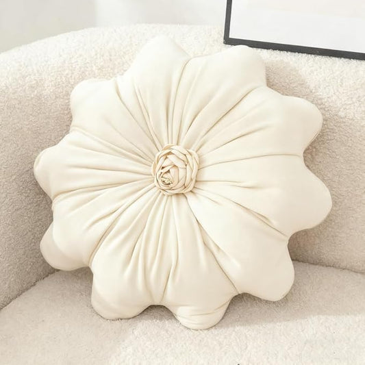 Flower Pillow Cushion Round Decorative Throw Pillows 15.7 Inch Velvet Flower Shaped Pillow Floral Cushion for Sofa, Couch, Vanity Chair, Bed (White) - color: White