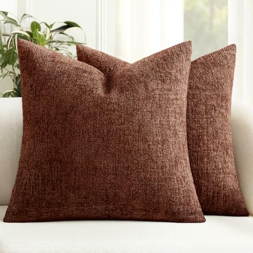 MIULEE Fall Couch Pillow Covers Textured Chenille 18x18 Terracotta | Set of 2 Soft Luxurious Decorative Throw Pillow Covers Autumn Cozy Pillowcases Home Decor Living Room Cushion Sofa Bed - color: Terracotta, size: 18" x 18" (Pack of 2)