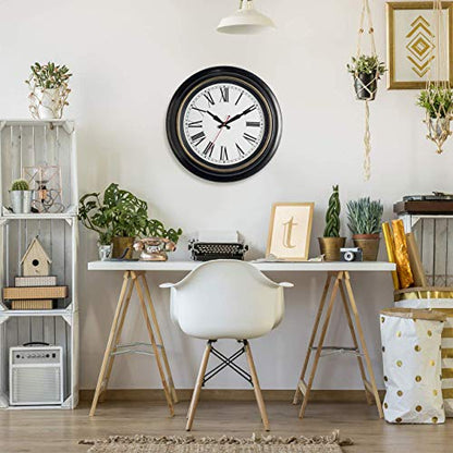 Bernhard Products Extra Large Wall Clock, 18 Inch, Dark Brown, Quartz Silent, Battery Operated, Non-Ticking, Decorative Roman Numeral, Stylish Clock, Accurate Timekeeping - color: Dark Brown