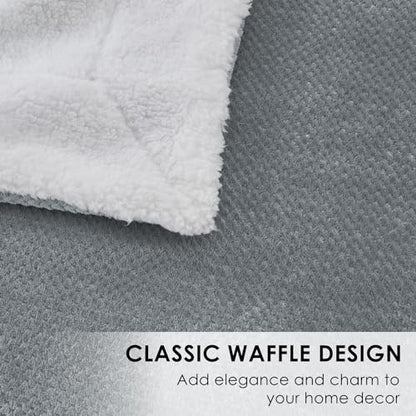 Waffle Sherpa Fleece Throw Blanket, Super Soft Fuzzy Warm, Lightweight Fluffy Reversible Plush Blanket for Bed Sofa Couch, 50 x 60 Inches Grey - color: Grey, size: 50x60 IN