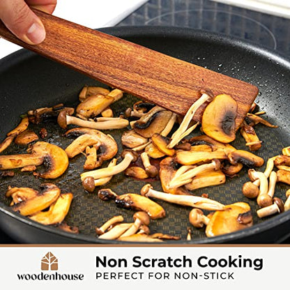 Wooden Spatula for Cooking, 12" Set of 2 - Turner & Scraper for Cast Iron | Flipper for Non Stick & Frying Pan, Egg & Pancake – BPA Free & Heat Resistant Teak Utensils