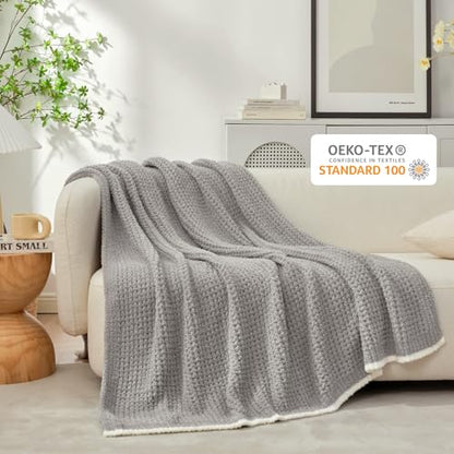Snuggle Sac Soft Waffle Blanket, Grey Bedding Blankets Queen Size 90x90 inches, Reversible Microfiber Fluffy Fuzzy Grey Blanket Cozy Knit Blanket for Women Mothers Birthday Gifts - color: Waffle Medium Grey, size: Queen(90"x90")