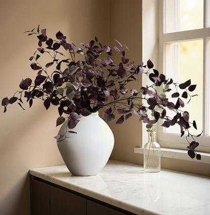 5PCS Artificial Fall Eucalyptus Leaves Stem Plants, 32.7 inch Fake Leaves Autumn Greenery Branches Burgundy Shrubs Silk Faux Foliage DIY Stems for Thanksgiving Festival Home Kitchen Farmhouse - color: Burgundy