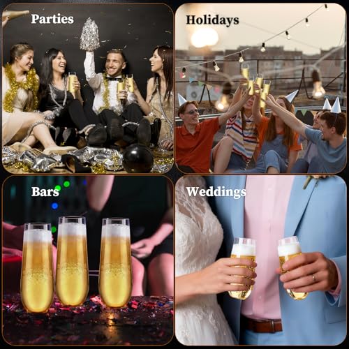 Guanqiao 12 Pack Stemless Plastic Champagne Flutes, 9 oz Clear Disposable Plastic Glasses, Heavy Duty Shatterproof Recyclable Mimosa Glasses for Party Wine Tasting Wedding New Years Eve Party Supplies - color: Clear, size: 12-Pack