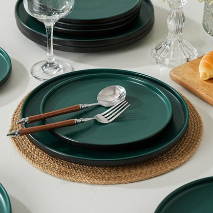 Salads & Desserts Plates, Set of 4, 8-Inch, Matte Green | Matte Glaze Stoneware Plate, Microwave Safe, Dishwasher Safe - color: Green, size: Salad Plates Set (4PCS)