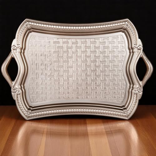 Alisveristime Elisa Rectangular Metal Serving Tray, 14.6 x 9 in (Silver) - color: Silver