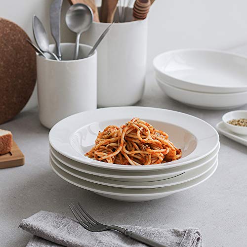 Y YHY Soup Bowls, Pasta Bowls Set of 4, White Salad Bowls and Plates, 20 Ounces Porcelain Wide Rim Bowls, Microwave and Dishwasher Safe, Christmas Gift | Porcelain, 1.75-Inch Deep, Stackable, Microwave, Oven and Dishwasher Safe, for Pasta, Soup, Salad, St