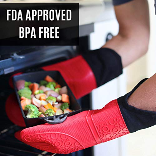 Homwe Silicone Oven Mitts and Potholders (4-Piece Sets) Heavy Duty Cooking Gloves, Kitchen Counter Safe Trivet Mats | Advanced Heat Resistant, Non-Slip Textured Grip Pot Holders(Red) - color: Canyon Red, size: 4-Piece Oven Mitts & Trivets Set