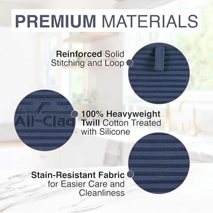 All-Clad Premium Pot Holder & Hot Pad: Heat Resistant to 500 Degrees - 100% Cotton, 10"x6.25" Hot Pad for Kitchen and Barbeque, (2-Pack), Indigo - color: Indigo, size: 2 Pack