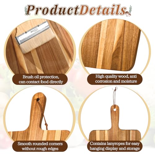 2 Pcs Acacia Wood Cutting Board with Handle, Decorative Wooden Serving Chopping Board Large Butter Charcuterie Butcher Blocks Tray for Kitchen Pizza Cheese Meat Vegetables Fruit Bread Baking