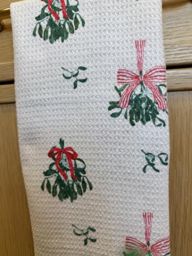 Kitchen Towels, Dish Towels for Kitchen, 3 Pc Kitchen Towel Set | Microfiber Waffle Towels, 16 x 26 inches, with Hanging Loops, Reusable Tea Towels, Cute Kitchen Towels - 3 Pack - color: Christmas Holly