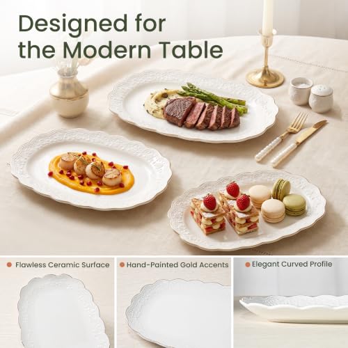 Kassel Ceramic Serving Platter Set | 16”/14”/12” Oval Serving Trays for Entertaining at Parties and Weddings | Oven Safe Extra Large Serving Trays for Tacos, Steak, and Cake - size: Large Oval {16”/14”/12”}