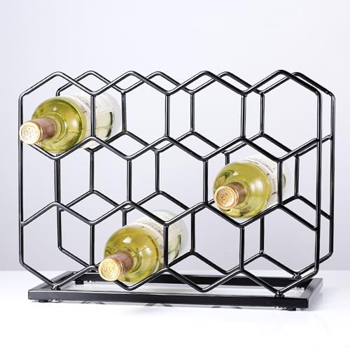 Countertop Wine Rack - 14 Bottle Freestanding Modern Gold Metal Small Wine Rack - Tabletop Wine Holder Stand for Cabinet, Pantry, Wine Bottle Storage - color: Black