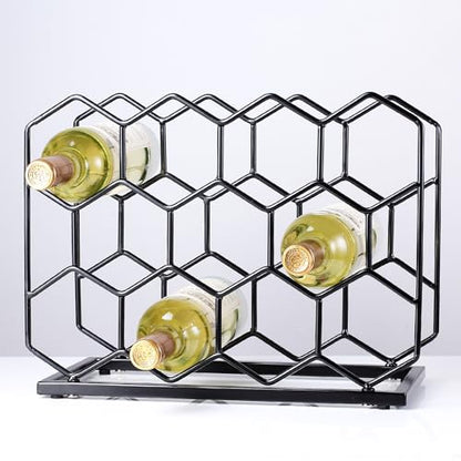 Countertop Wine Rack - 14 Bottle Freestanding Modern Gold Metal Small Wine Rack - Tabletop Wine Holder Stand for Cabinet, Pantry, Wine Bottle Storage - color: Black