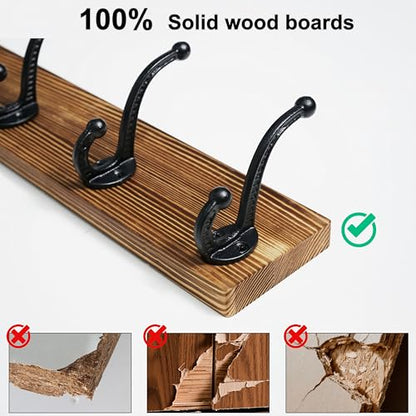 WEBI Rustic Coat Rack Wall Mount,5 Cast Iron Coat Hooks Wall Mounted,Heavy Duty Wall Coat Hanger Hooks for Hanging Coats,Clothes,Rustic Brown - color: Brown, size: 17 Inch