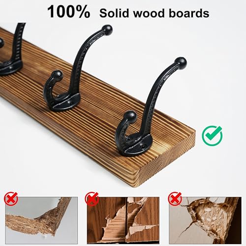 WEBI Rustic Coat Rack Wall Mount,5 Cast Iron Coat Hooks Wall Mounted,Heavy Duty Wall Coat Hanger Hooks for Hanging Coats,Clothes,Brown,2 Packs - color: Brown, size: 17 Inch(2 Packs)