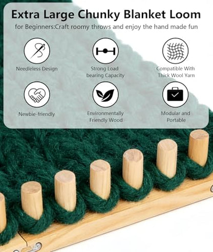 Irosiy 50" Loom for Chunky Blanket, Wooden Hand Knitting Loom for Chunky Yarn, Adjustable Size, No Needles Required with Assembly Tools