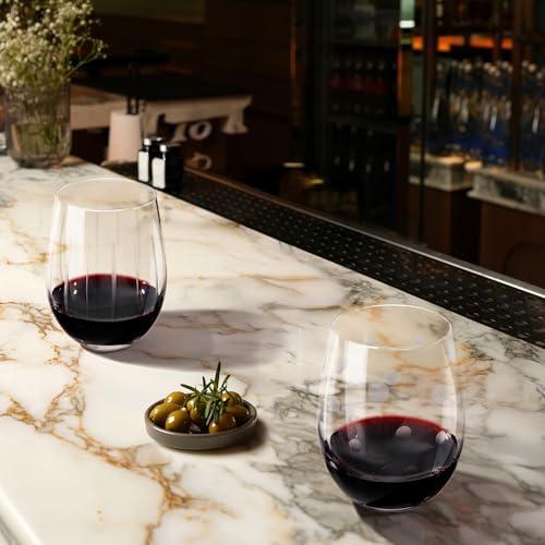 Joeyan Hand Blown Etched Stemless Wine Glasses for Red Wine,Large Carved Drinking Glass Cups Tumblers with Dots Strips Pattern for Wedding Anniversary Party Home,Set of 2, 17.5 oz, Dishwasher Safe - color: Etched Dots Stripes Patterned