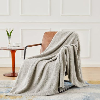 Super Soft Knit Throw Blanket Twin Size Light Grey-Lightweight Plush Fuzzy Fluffy Warm Cozy Blankets and Throws for Sofa Bed All Season Use, 60x80 inches - color: Light Grey, size: Twin(60"x80")