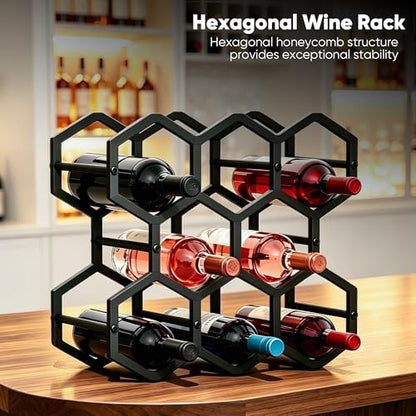 3-Tier Hexagon Metal Countertop Wine Rack, 8 Bottles Tabletop Wine Bottle Holder Stand for Cabinet Pantry, Indoor Outdoor Home Bar Storage Organizer - size: 3-Tier Hexagon
