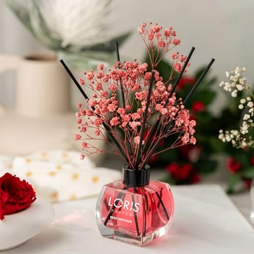 Loris Bubble Gum Reed Diffuser Set with Dried Flowers | Reed Diffusers for Home with Sticks | Bathroom Diffuser & Room Scent | Long-Lasting Home Fragrance | 120 mL / 4.06 fl oz - color: Bubble Gum