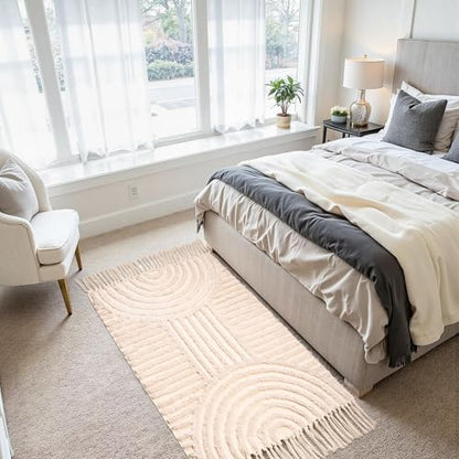 Boho Rug Runners for Hallways Non Slip, Neutral Washable Bathroom Runner Rug Beige Tufted Woven Rainbow Rug with Tassels Kitchen Rugs, 2'x6' - color: Rainbow Cream, size: Runner(2'x6')