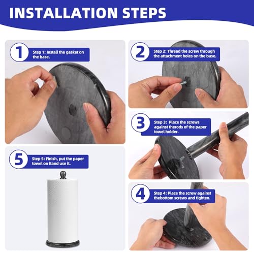 Natural Marble Paper Towel Holder for Kitchen Countertop - 2.6 lbs Heavy Duty Weighted Base for One-Handed Tearing -Fits Extra-Large & Jumbo Rolls - Elegant Modern Design with Ball Top - Black - color: Black & Grey