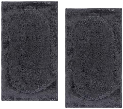 SAFAVIEH Plush Master Bath Collection – Zino Grey Textured Bath Mat Set of 2, 21" x 34", Cotton with Non-Slip Backing (PMB915C-2134-SET2) - color: Grey