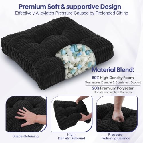 idee-home Recliner Cushions with Lumbar Support Pillow Set for Elderly | 20x20x5 Inch Recliner Seat Cushion Tufted, Large Square Seat Cushion Non-Slip Reduce Hip & Lumbar Pain - color: Black Seat&lumbar