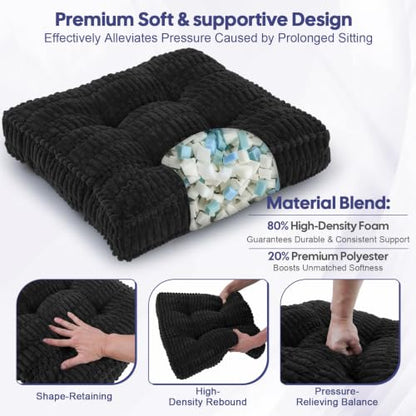idee-home Recliner Cushions with Lumbar Support Pillow Set for Elderly | 20x20x5 Inch Recliner Seat Cushion Tufted, Large Square Seat Cushion Non-Slip Reduce Hip & Lumbar Pain - color: Black Seat&lumbar