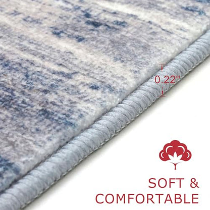 KOZYFLY Modern Abstract Washable Long Rug Runner 2.6x20 Hallway Rug Runner Non-Slip Soft Stair Runners, Grey-Blue Striped 20 feet Runner Rug for Kitchen Entryway Bathroom Laundry Room Foyer - color: Blue-grey, size: 2'8" x 20' (Runner)