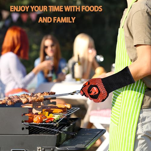 BBQ Fireproof Gloves, Grill Cut-Resistant Gloves 1472°F Heat Resistant Gloves, Non-Slip Silicone Oven Gloves, Kitchen Safe Cooking Gloves for Oven Mitts,Barbecue,Cooking, Frying,13.5 Inch-Orange | Grill Cut-Resistant 13.5in, Oven Kitchen Safe for Barbecue