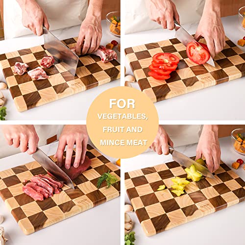 End Grain Wooden Cutting Board, Checkered Chopping Board for Kitchen, Reversible Serving Board for Cheese, Bread & Fruits, 14.5 x 10 x 0.8 Inch - color: Rectangle checkerboard