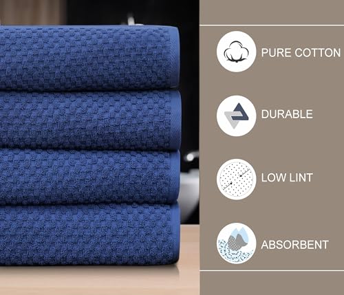 COTTON CRAFT Euro Spa Waffle Weave Bath Towels - Set of 4 Blue Towels | Pure 100% Ringspun Cotton Oversized Luxurious Towel Set - Soft Plush Super Absorbent Low Lint Quick Dry - 30 x 56 inches - color: Blue, size: 4 Pack Bath Towel