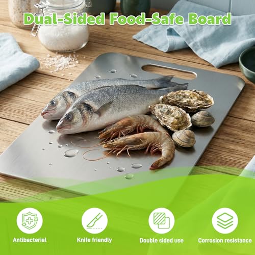 Titanium Cutting Board Double-Sided 100% Pure Titanium Cutting Boards for Kitchen - Food-Grade titanware chopping boards Stain-resistant Durable and easy to clean (15.3 x 11 in) - size: Medium